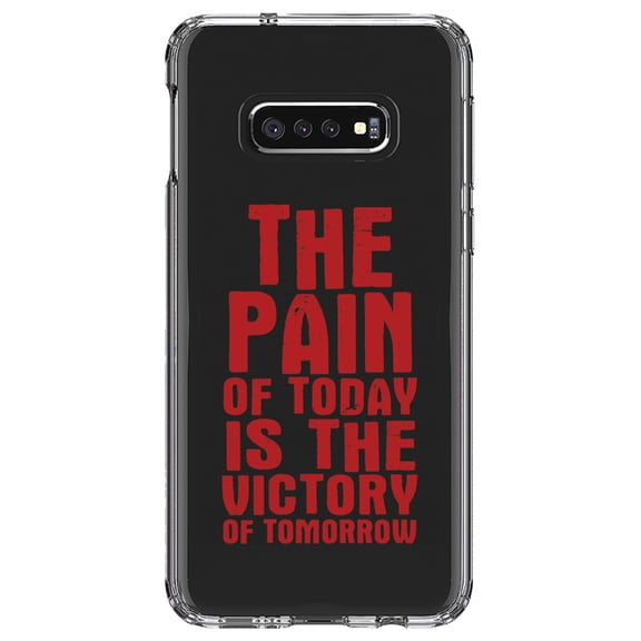 DistinctInk Clear Shockproof Hybrid Case for Samsung Galaxy S10e (5.8" Screen) - TPU Bumper Acrylic Back Tempered Glass Screen Protector - The Pain of Today is the Victory of Tomorrow