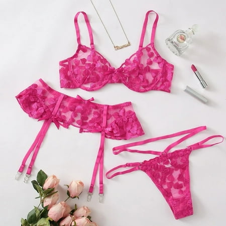 Chuancc Womens Underwear G-String Embroidery Thong Underwear Heart Sleepwear Lingerie Sexy Sexy Underwear for Women Bra for Women Clearance Hot Pink S