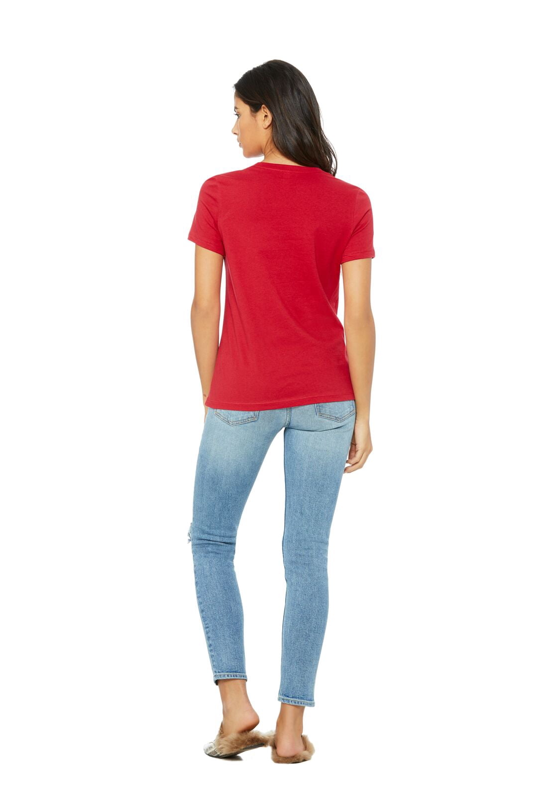 BELLA+CANVAS Ladies Crew Neck Personalized T-Shirt, Create your own Designs, Red, Large