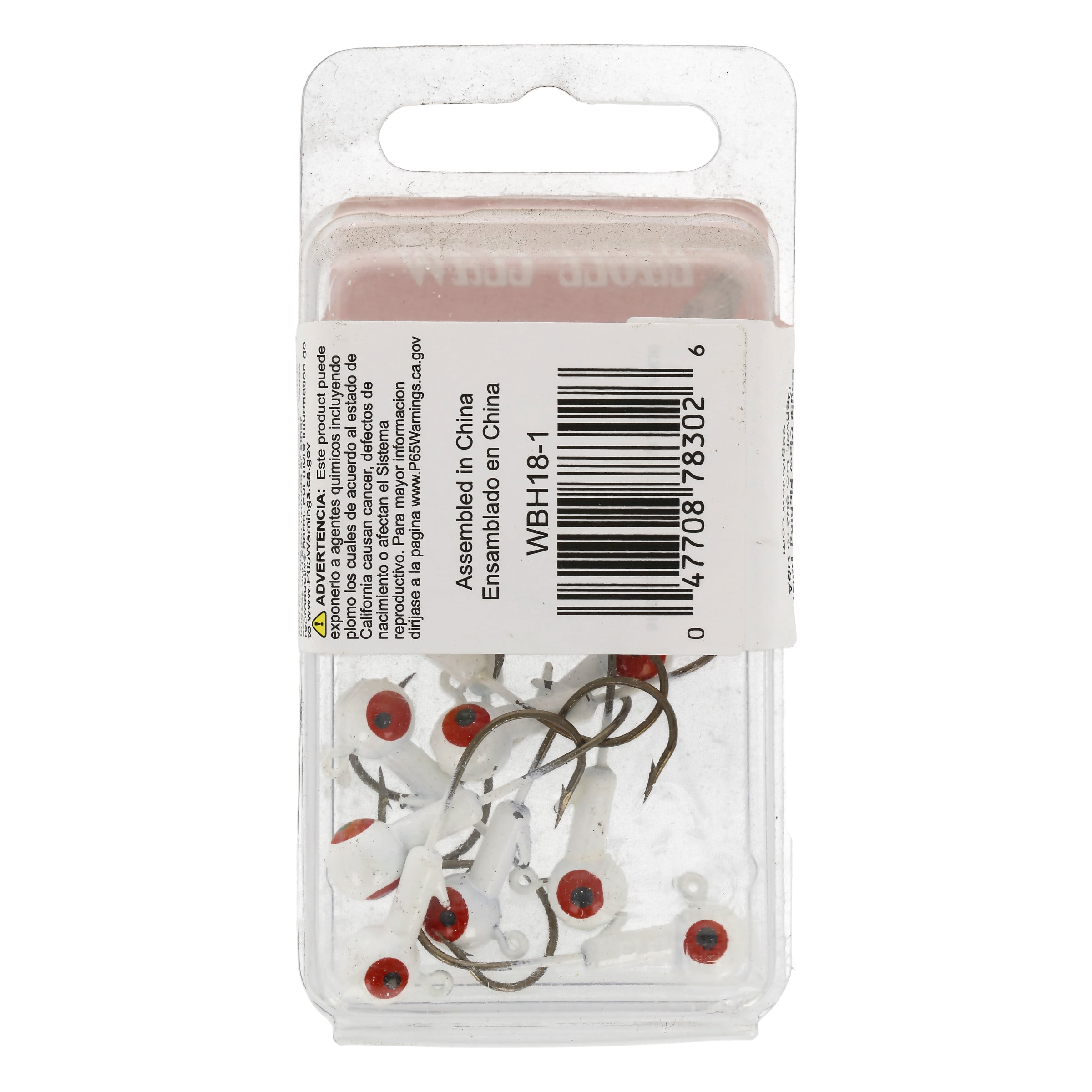 Eagle Claw Ball Head Fishing Jig, White with Red Eye, 1/8 oz., 10 Count 