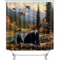 thumbnail image 2 of Jayden Madge 4PCS Black Bear Shower Curtain Set, Country Mountain River Pine Tree Forest Mallard Duck Deer Elk Moose Wild Animal Hunting Lodge Cabin Rustic Farmhouse Bathroom Decor, Non-Slip Bath Mat, 2 of 7
