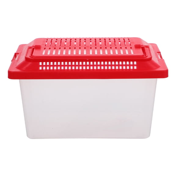 OFFIGAM Red Plastic Fish Tank Container with Lid for Portable Turtle Habitat and Small Pet Storage