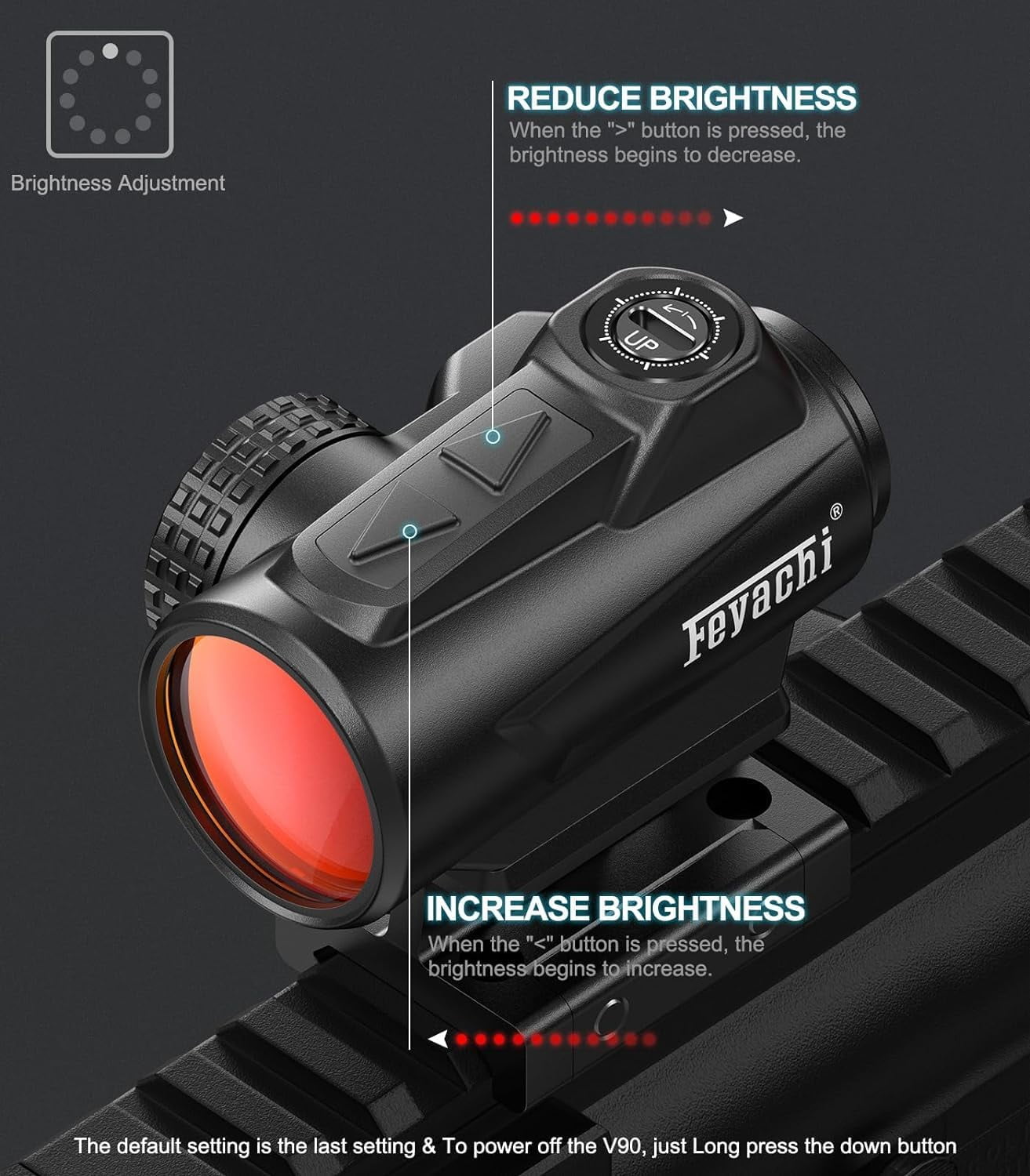 Feyachi V90 2 MOA Dot Sight Waterproof Optic with Shake Awake Feature, 1x25mm Scope