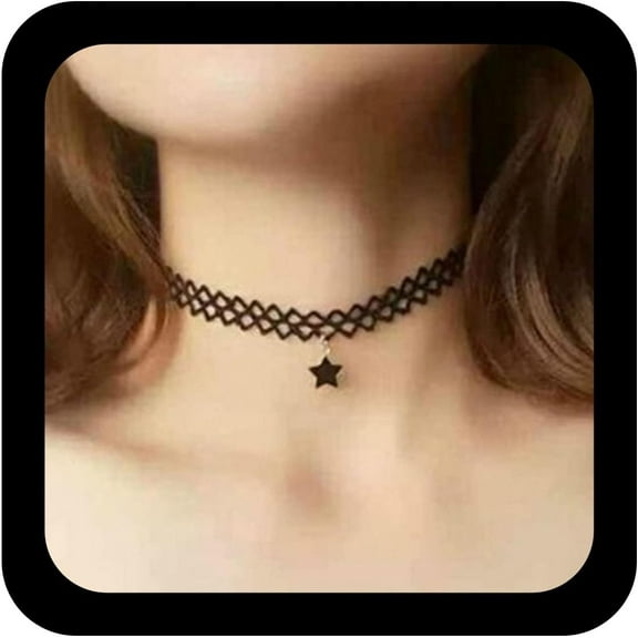 Vintage Goth Hollow Lace Choker Necklace Star Pendant Necklace Black Lace Choker Necklace Tattoo Necklace Choker Jewelry for Woman Halloween Wedding Party Cosplay Gifts