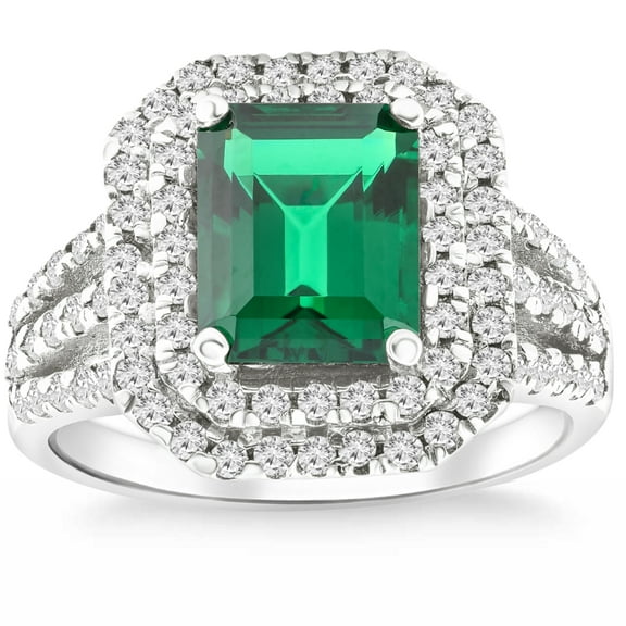 Pompeii 4 1/2Ct TW Emerald Cut Emerald & Lab Grown Diamond Ring in 14k White Gold