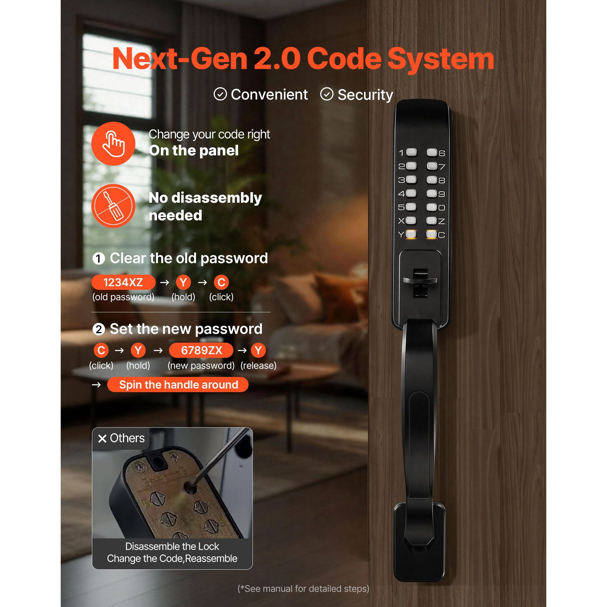 Mechanical Keyless Door Lock Gen2 Double-Sided 4-7 Digit Code Aluminum Alloy for Front Gate Garden Garage