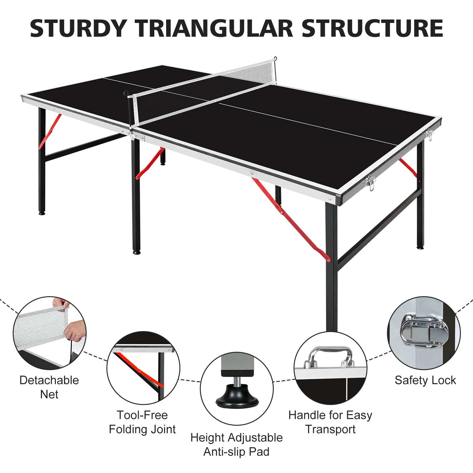 6ft Folding Table Tennis Table, Aluminum Alloy Frame, Foldable Design, Complete Set