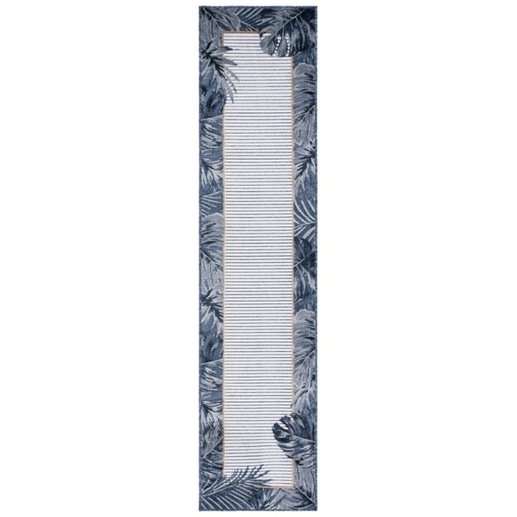 SAFAVIEH Cabana Elvina Botanical Indoor/Outdoor Runner Rug, Ivory/Navy, 2' x 10'