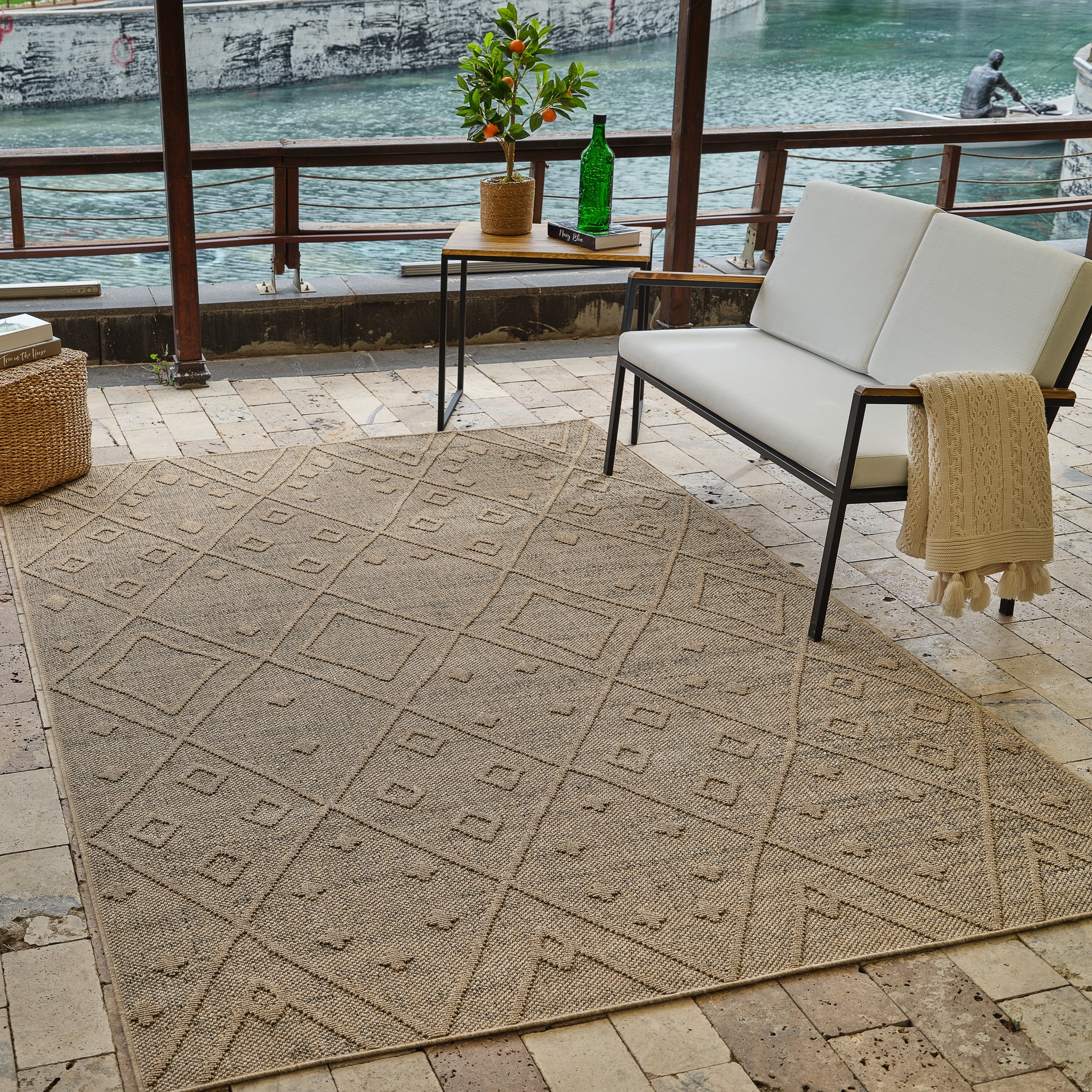 Rug Branch Hogar Abstract Indoor Outdoor Area Rug, Brown Beige, Boho - Living Room, Bedroom, Dining Room, and Kitchen