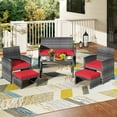 thumbnail image 4 of Costway 6PCS Patio Furniture Set Outdoor Sectional Conversation PE Rattan Sofa Set Red, 4 of 10