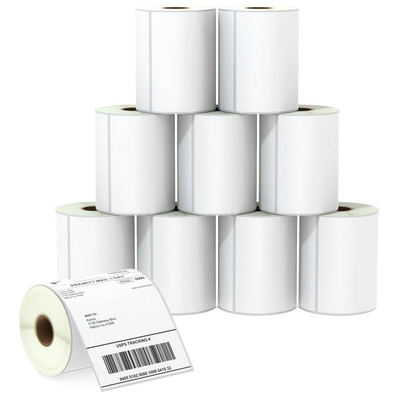 4" x 6" (102 mm x 152 mm) Shipping Labels Compatible with Zebra & Rollo Label Printer(not for dymo 4XL), Premium Adhesive & Perforated [10 Rolls, 2500 Labels]