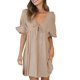 thumbnail image 1 of Gibobby Vestido casual de punto para mujer Vestido de moda de ocio suelto con cuello en V y frenillo de manga media hinchada de verano para mujer(Caqui,XL), 1 of 5