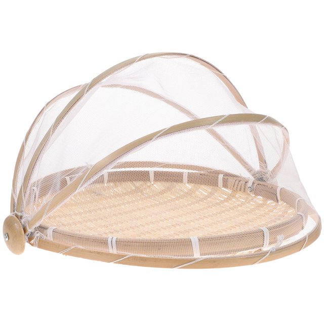Panier en Bambou Nourriture Tissé Tente de Service Couvercle Plateau Manuel Contenant Porte-Poussière Main Maille Fruit Couvert