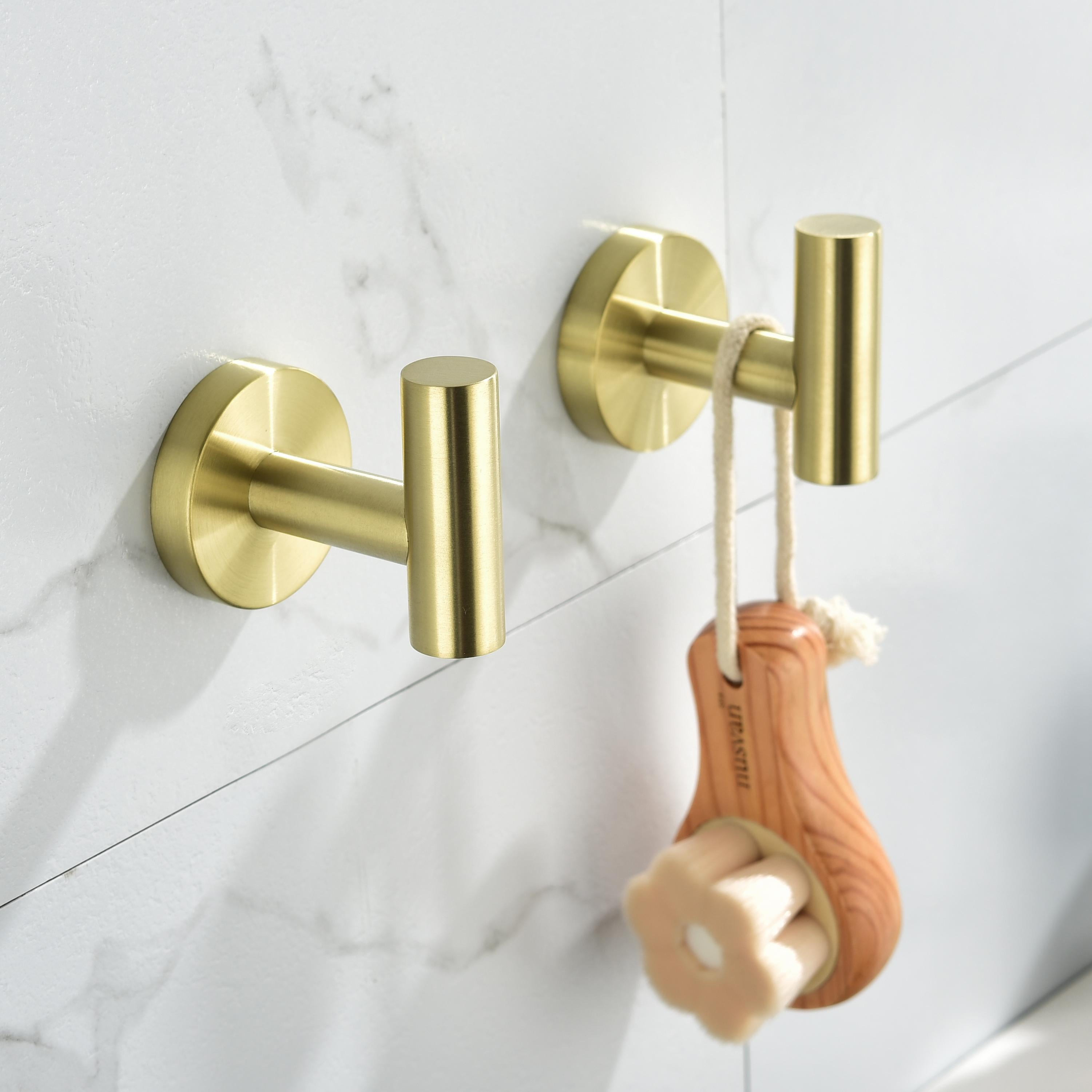 6 Pcs Bathroom Hardware Set,Stainless Steel Round Wall Mounted Includes Hand Towel Bar,Toilet Paper Holder,Robe Towel Hooks,Bathroom Accessories Kit,Gold
