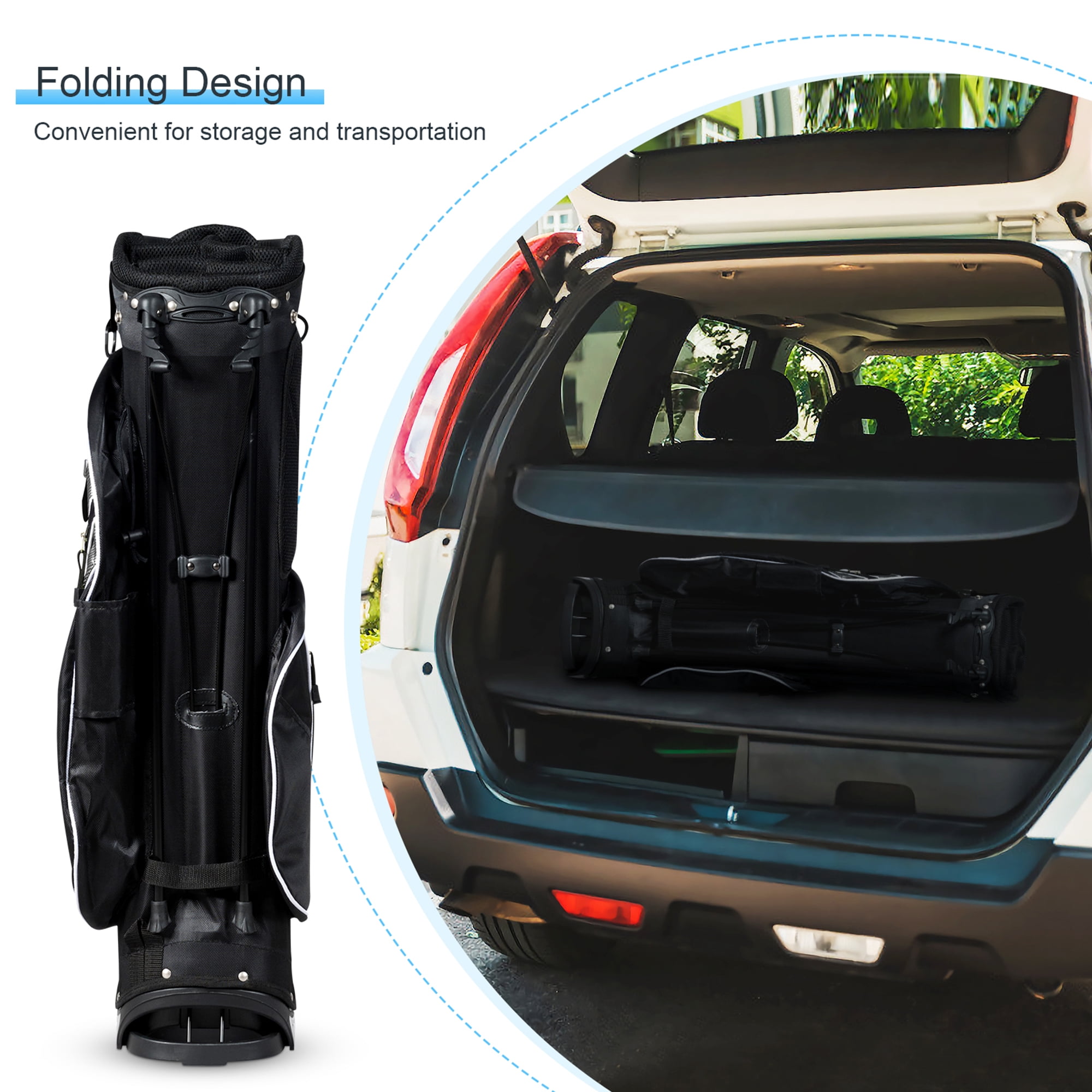 Gymax Golf Carry Bag Golf Stand Bag 6 Way Divider w/ Straps & 7 Storage Pockets Black