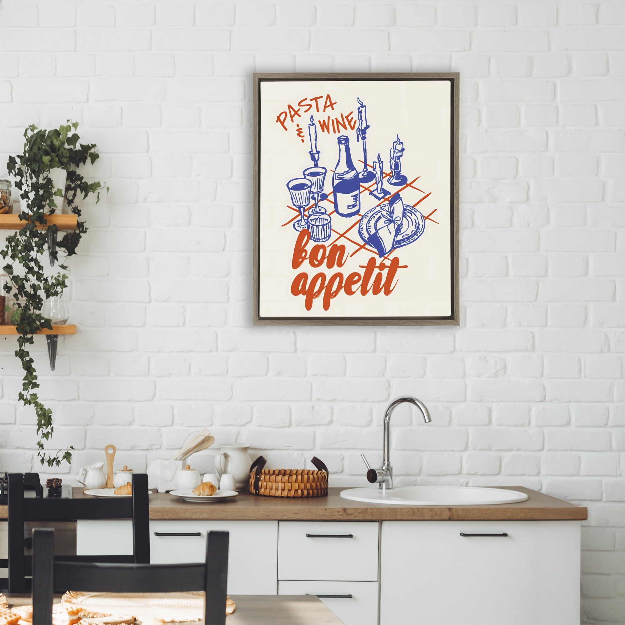 Stupell Industries Pasta & Wine Bon Appetit Brown Framed Floater Canvas Wall Art, design by The Prints Vibe
