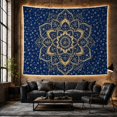 thumbnail image 6 of Golden Mandala on Deep Navy with Floral Patterns, Mystical Boho for Meditation Enthusiasts, Serene Wall Decor Housewarming Gift, Tapestry Wall Hanging for Bedroom and Yoga Room, 6 of 7