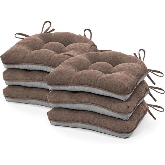 Kitchen Chair Cushions Set of 6, Memory Foam Dining Chair Cushions with Straps and Non-Slip Bottom, 6 Pack, 16.5x15.5x3in, Brown