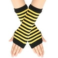 thumbnail image 2 of Unisex Fingerless Gloves with Thumb Hole Pinstripe Design Warm Wrist Cuffs, 2 of 3