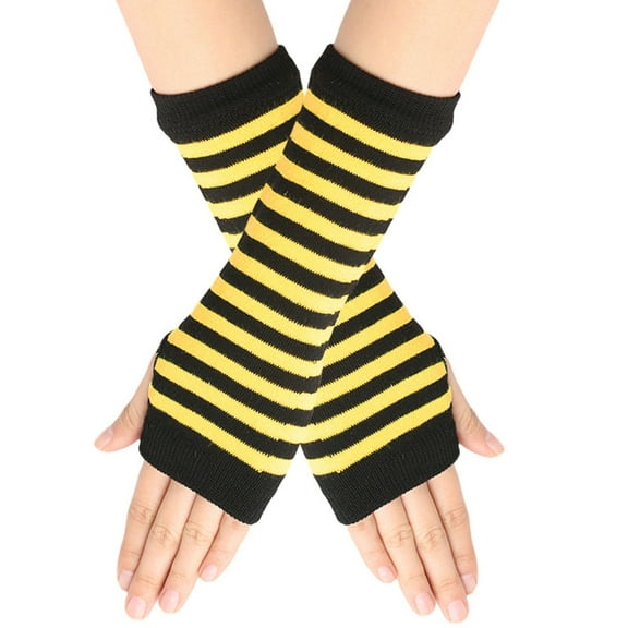 Skpblutn Glove Pinstripes Stripes Fingerless With Thumb Hole Unisex Warm Gloves Yellow One Size