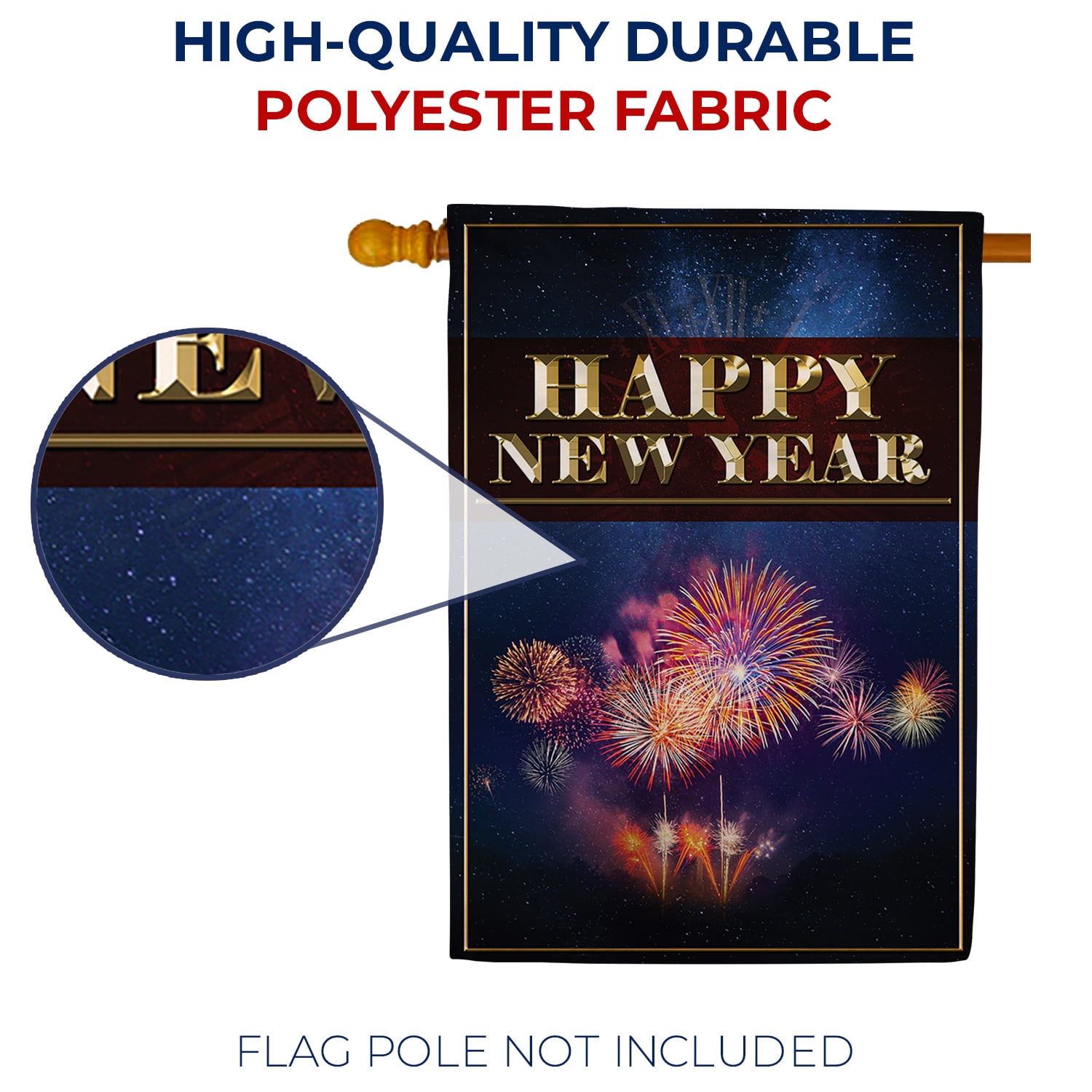America Forever Happy New Year House Flag, 28 x 40 inch Double Sided, Fireworks Celebration Banner, Metallic Golden Banner, New Year Party Outdoor Decor, Holiday Outside Decorations Yard Flag