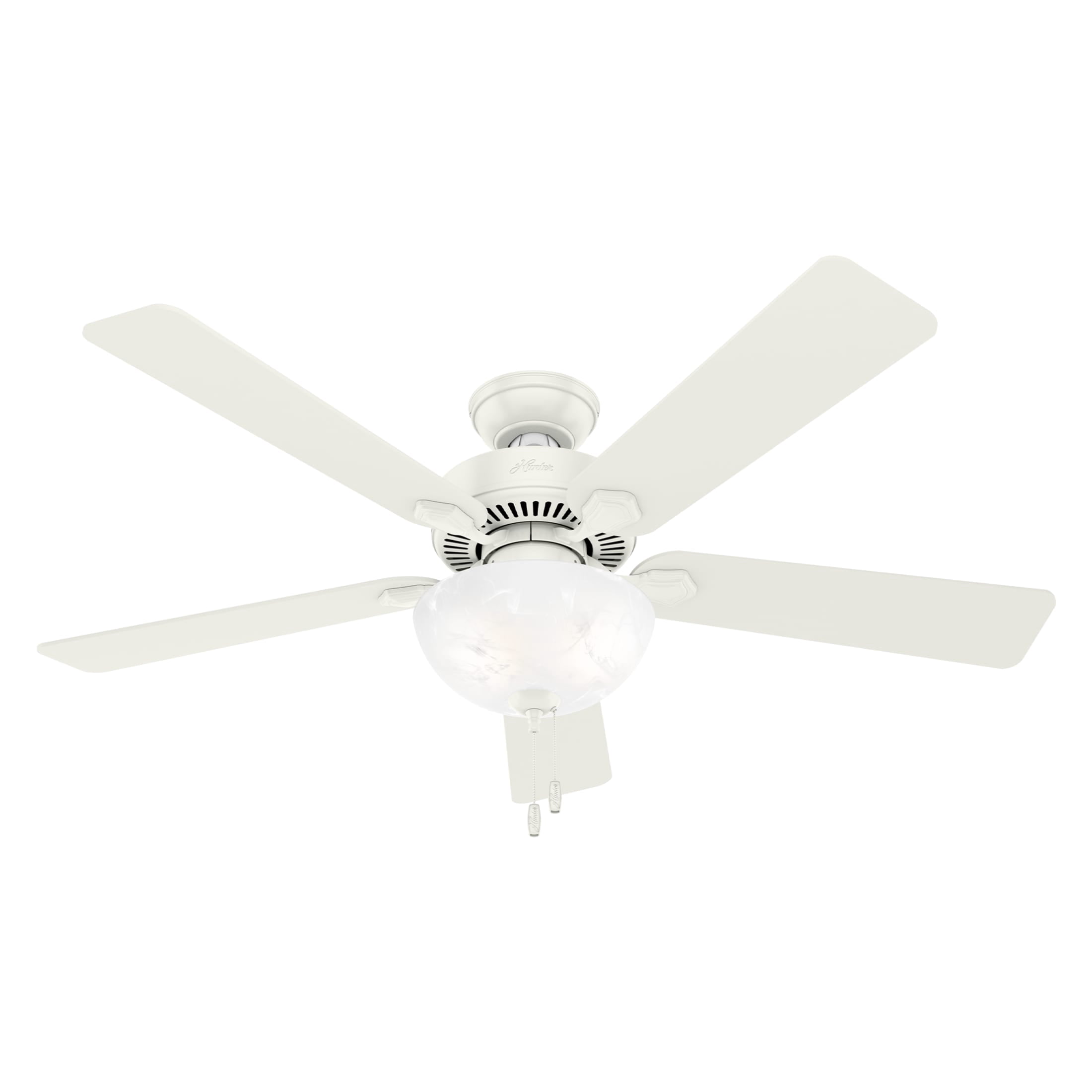 Hunter 52 inch Indoor Ceiling Fan with LED Light - White Ceiling Fan with Pull Chain, For Bedroom, Living Room, or Kitchen, Standard Mount, No Remote, 5 Blades - Swanson 50908, Fresh White