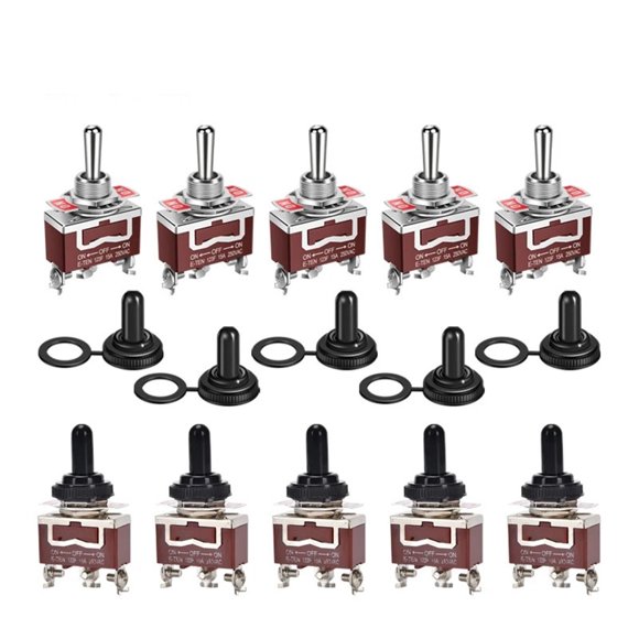 10Pcs 15A Momentary Toggle Switch 12V DC/250V Marine 3 Way (ON)-Off-(ON) With Waterproof Boot Cap Cover For Car Auto Boat ,Easy to Install