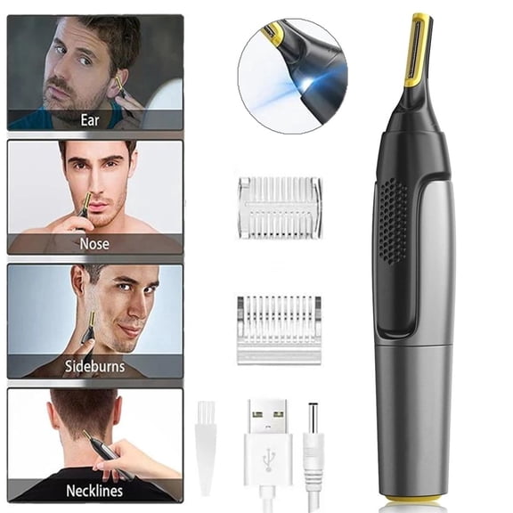 Battery Powered Cordless Nose, Ear, Face, Neck, Eyebrow & Beard Hair Trimmer, Self-Sharpening Clippers, Travel Size, Grooming Tool for Men