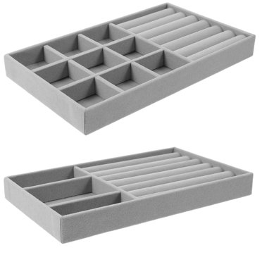 OULII 2Pcs Jewellery Trays Flocking Grey For Home Use And Jewelry Display