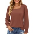 thumbnail image 3 of UVN Blouses for Women Square Neck Long Sleeve Shirts Dressy Casual Tunic Tops, 3 of 11