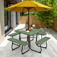 thumbnail image 2 of Gymax Outdoor Picnic Table 8-person Square Picnic Table Bench Set w/ 4 Benches & Umbrella Hole Green, 2 of 9