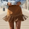 thumbnail image 3 of Womens Fringe Western Skirts Faux Suede High Waisted Tassel Skirts Club Country Concert Rodeo Outfits Rave Festival Brown, L, 3 of 7