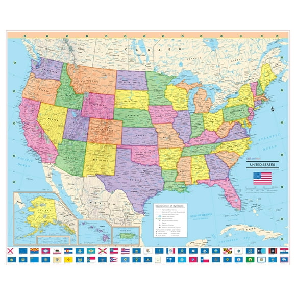 United States Wall Map Poster with State Flags - 24x20 Rolled Paper