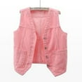 thumbnail image 6 of Fayshow0 Womens Jean Jackets Lightweight Clearance under $10 Women Solid Color Versatile Versatile Casual V-neck Denim Tank Top And Camisole Jacket,Pink XL, 6 of 8