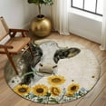 thumbnail image 2 of Round Area Rugs Collection 6 Ft, Sunflowers Cow Non-Slip Residential Carpet, Vintage Farmhouse Animals Flowers Indoor Crawling Mats Runner Rugs for Living Room/Dining Room/Bedroom, 2 of 8