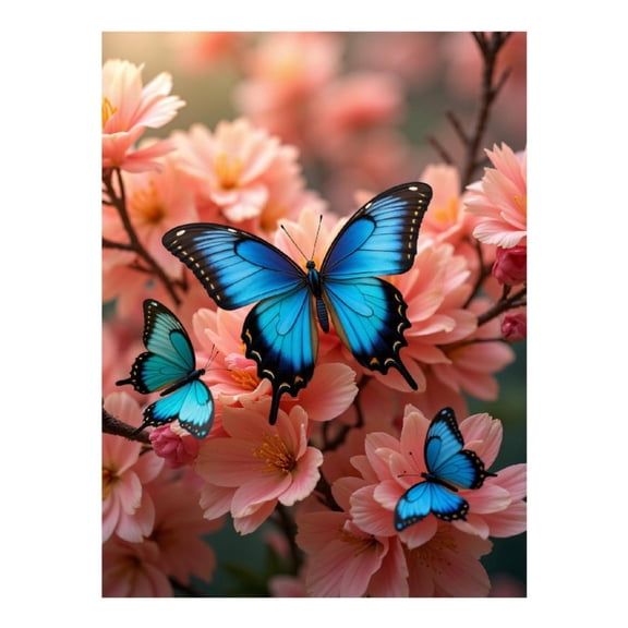 Diamond Art Kit for Adults, Blue Butterflies Cherry Blossoms Diamond Painting for Adults Beginners, 5D DIY Diamond Art Painting Kits, Colorful Diamond Painting Craft for Home Decor 12x16