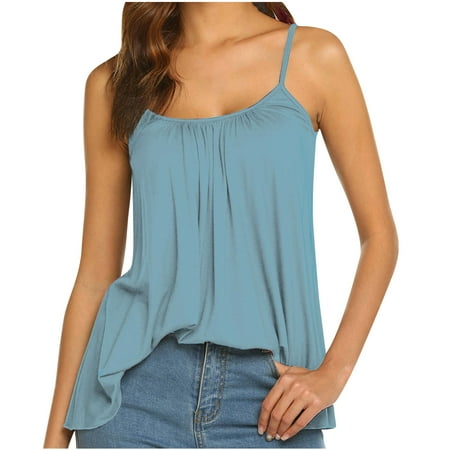 

Hfyihgf Women Flowy Tank Tops Casual Summer Tops Sexy Vest Tees Pleated Spaghetti Strap Crewneck Sleeveless Tunic Camisoles(Blue M)