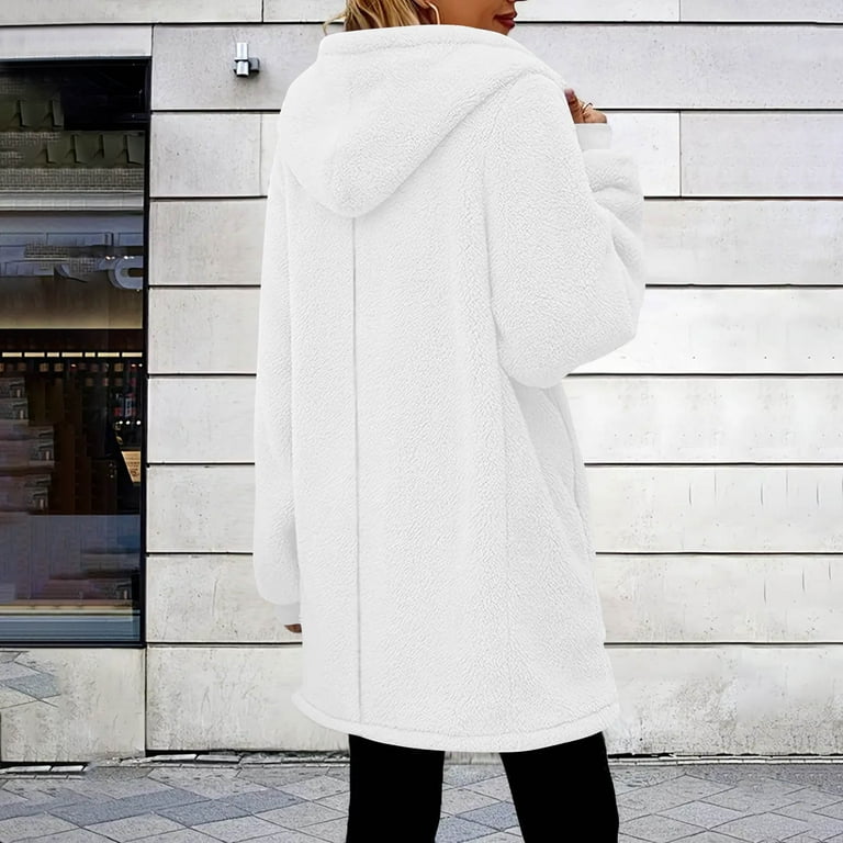 Womens Baggy Fleece Zip Up Hoodie Jacket with Pockets Loose Long