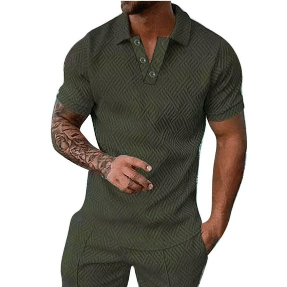 VSSSJ Men's Fashion Shirts Relaxed Fit Solid Color Texture Button Short Sleeve Collared Tee Shirts Casual Stylish Street Walking Top Blouse Army Green XL