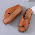 thumbnail image 6 of Honeeladyy Womens Platform Sandals Flatform Summer Open Toe Cross Strap Beach Slide Sandals Yellow 36, 6 of 9