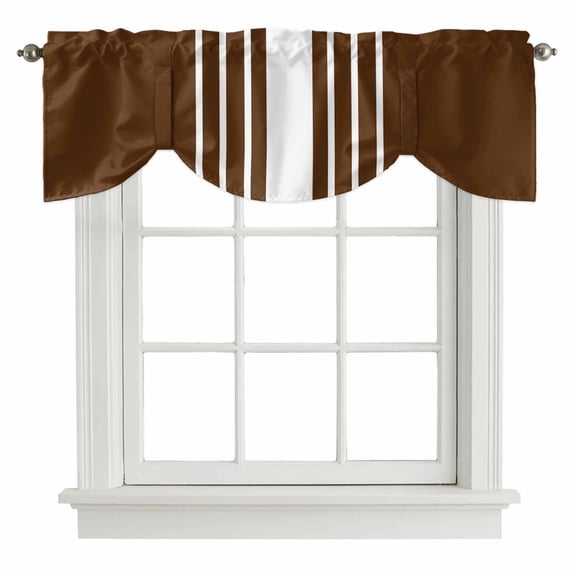 Brown White Stripe Tie Up Valance Curtains for Windows, Kitchen Curtains Window Treatments, Modern Rustic Vertical Striped Short Window Shades Valances for Bedroom Bathroom Cafe 54"x18"
