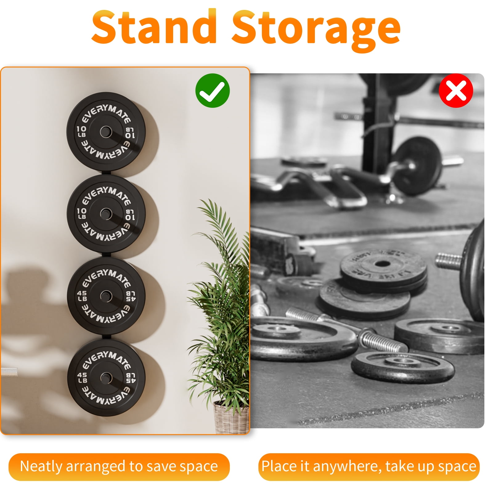 EVERYMATE Weight Plate Storage Rack, Olympic Weight Plate Holder, Bumper Plate Storage, Home Gym Organizer