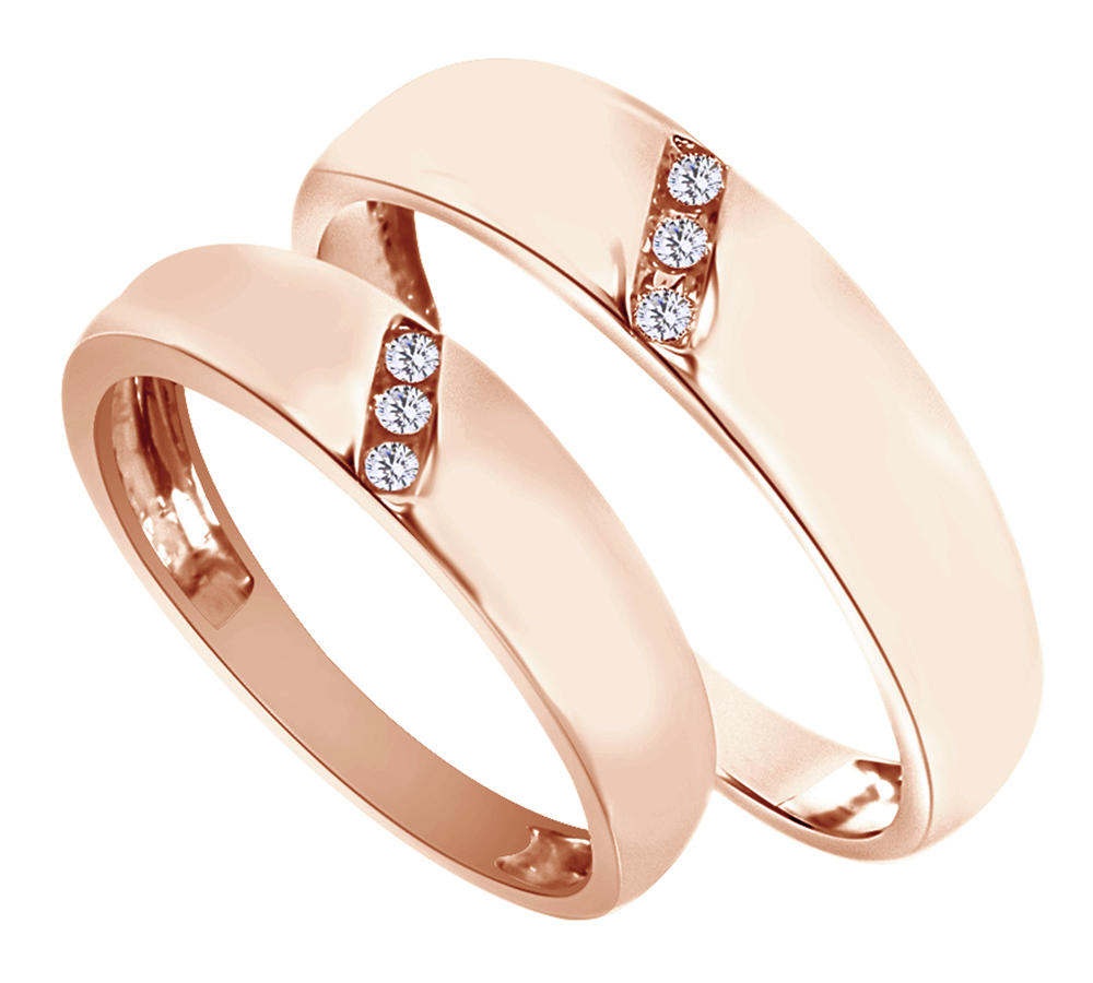 AFFY White Natural Diamond His And Hers Wedding Band Set in 14K Rose Gold (0.1 Cttw)
