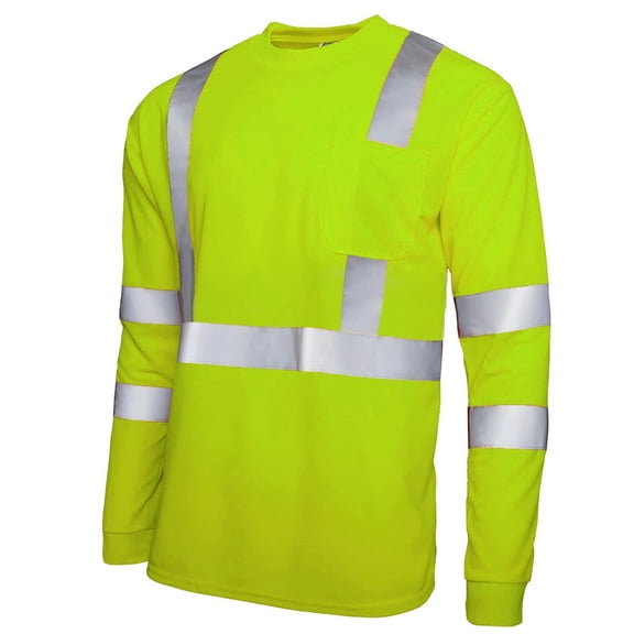 Ecqkame Men's Reflective Striped Tops High Visibility Safety Workwear Long Sleeve Shirts Breathable Mesh Crew Neck T-Shirt Green XXXXL