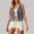 thumbnail image 2 of Womens Denim Vest Embroidered Collar Sleeveless Short Top Summer Casual Outerwear Blue One Size, 2 of 4