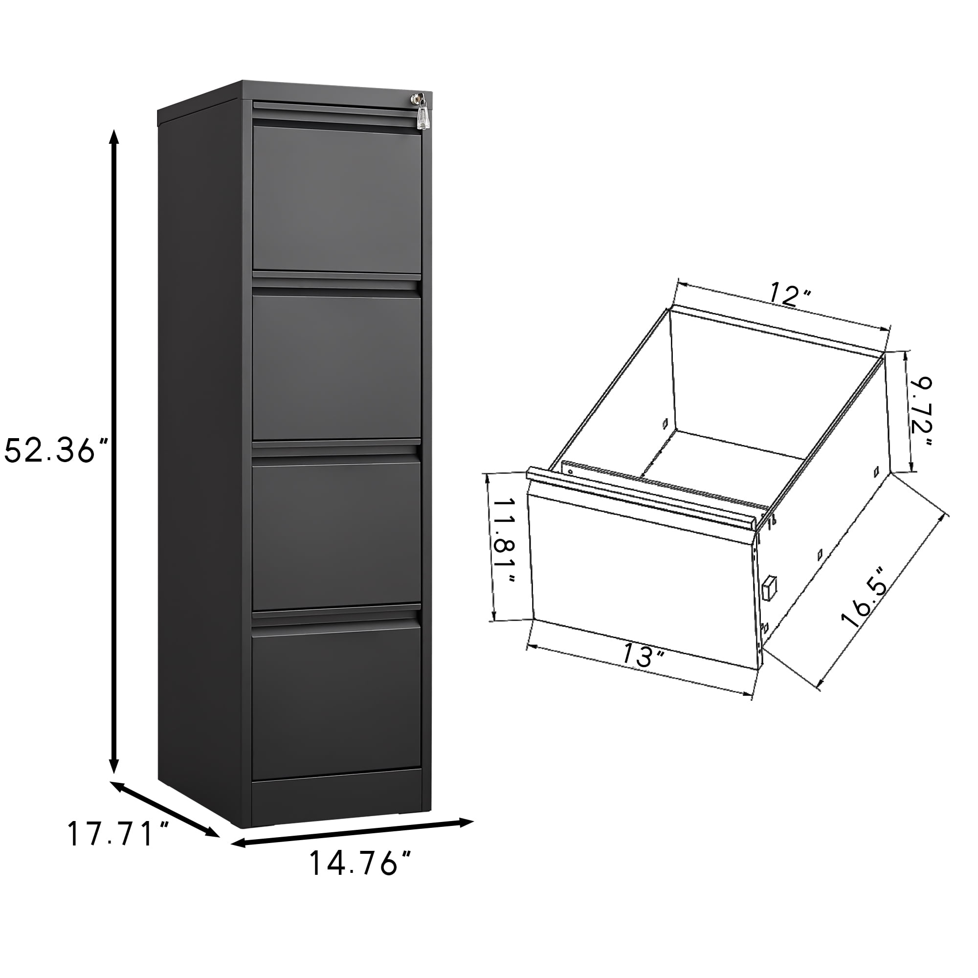 4 Drawer File Cabinet, Metal Storage Cabinet for Home Office, Steel Storage Drawer Hanging Letter /Legal/f4/a4 Files