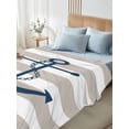 thumbnail image 4 of Full Size Flat Sheet Only, Beige White Striped Soft Brushed Microfiber Bed Sheets, Navy Blue Beach Nautical Anchor Ocean Coastal Hotel Quality Breathable Bedding Top Sheet, Easy Care, 81"x96", 4 of 9