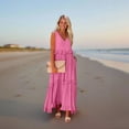 thumbnail image 4 of 2025 Summer Trendy Casual Dresses For Women Built In Bra Dresses Loose Vacation Dress Flowy Zipper Up V Neck Maxi Dresses Pink XXL, 4 of 7
