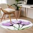 thumbnail image 3 of Area Rug 48in, Purple Tulip Blossom Flower Floor Carpet Living Room Rug, Spring Abstract Floral Green Leaf Non-Slip Welcome Mat Indoor Rugs for Bedroom Dining Room, 3 of 9