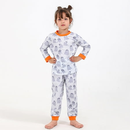 

YOTAMI Men s Tops Parent-child Warm Set Printed Home Wear Hoodid Pajamas Kids Jumpsuit 2Y White Work